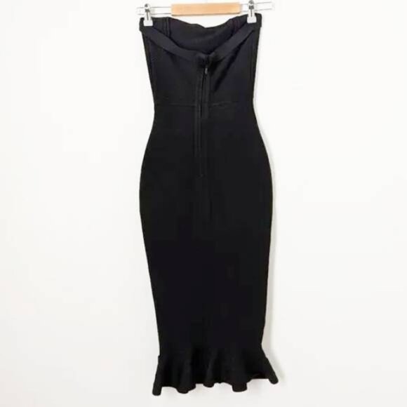 House of CB Fabrizia Bandage Strapless Fluted-Hem Dress in Black - Picture 7 of 10